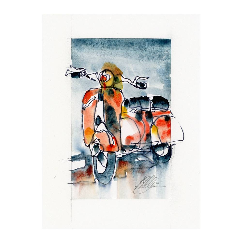Vespa Scooter Watercolor Print | By The Artist Bilbeisi