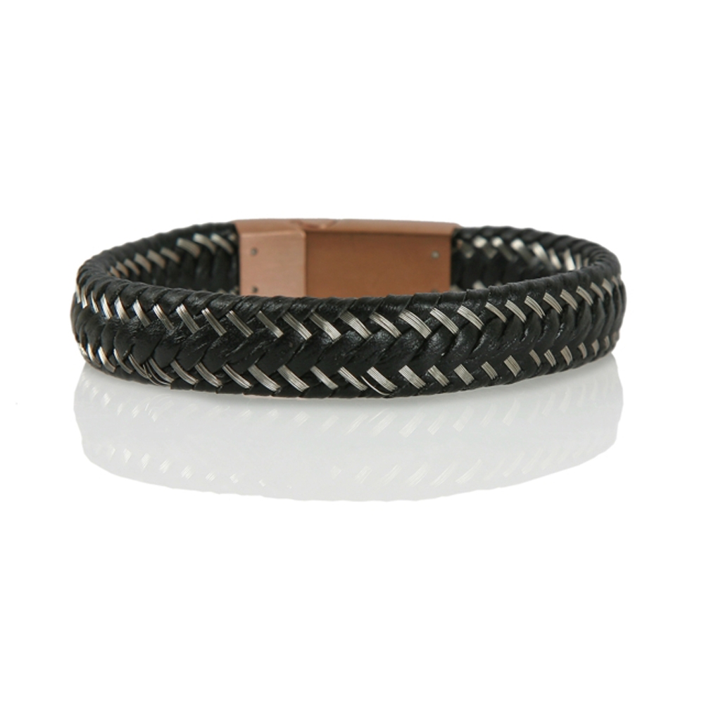 Silver and Black Braided Leather Cord Bracelet - Buttigo