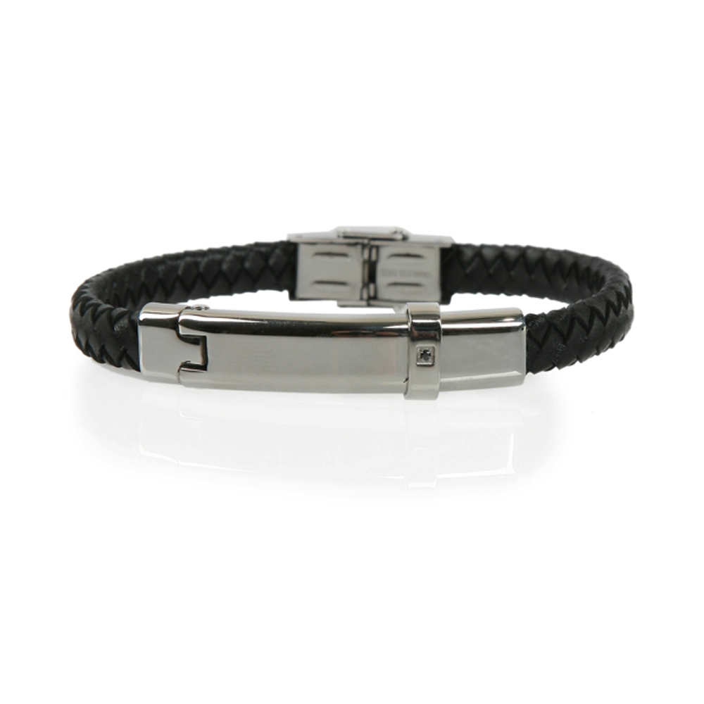 Black and Silver Milas Woven Leather Bracelet - Buttigo