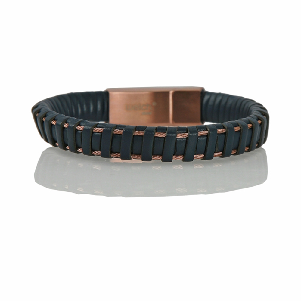 Navy and Rose Fatsa Braided Leather Cord Bracelet - Buttigo