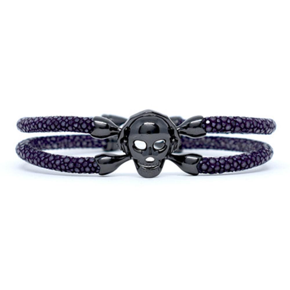 Skull Bracelet | Purple with Black Skull | Double Bone