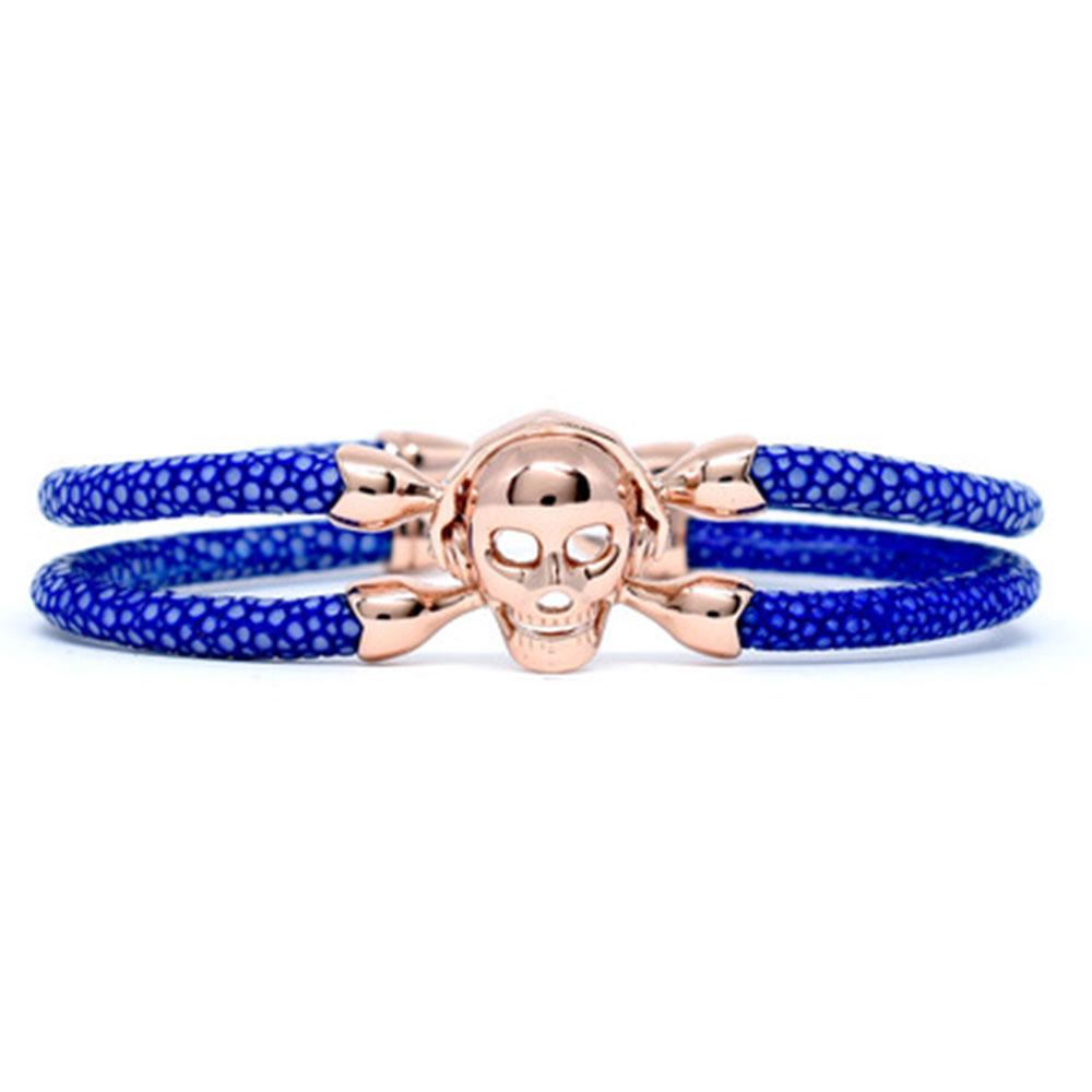 Skull Bracelet | Blue with Rose Gold Skull | Double Bone