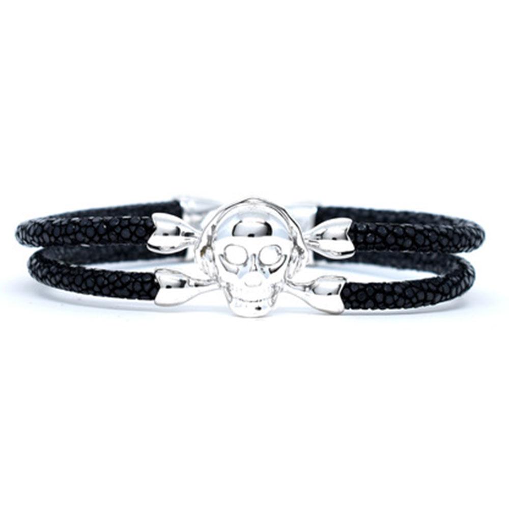 Skull Bracelet | Black with Silver Skull | Double Bone