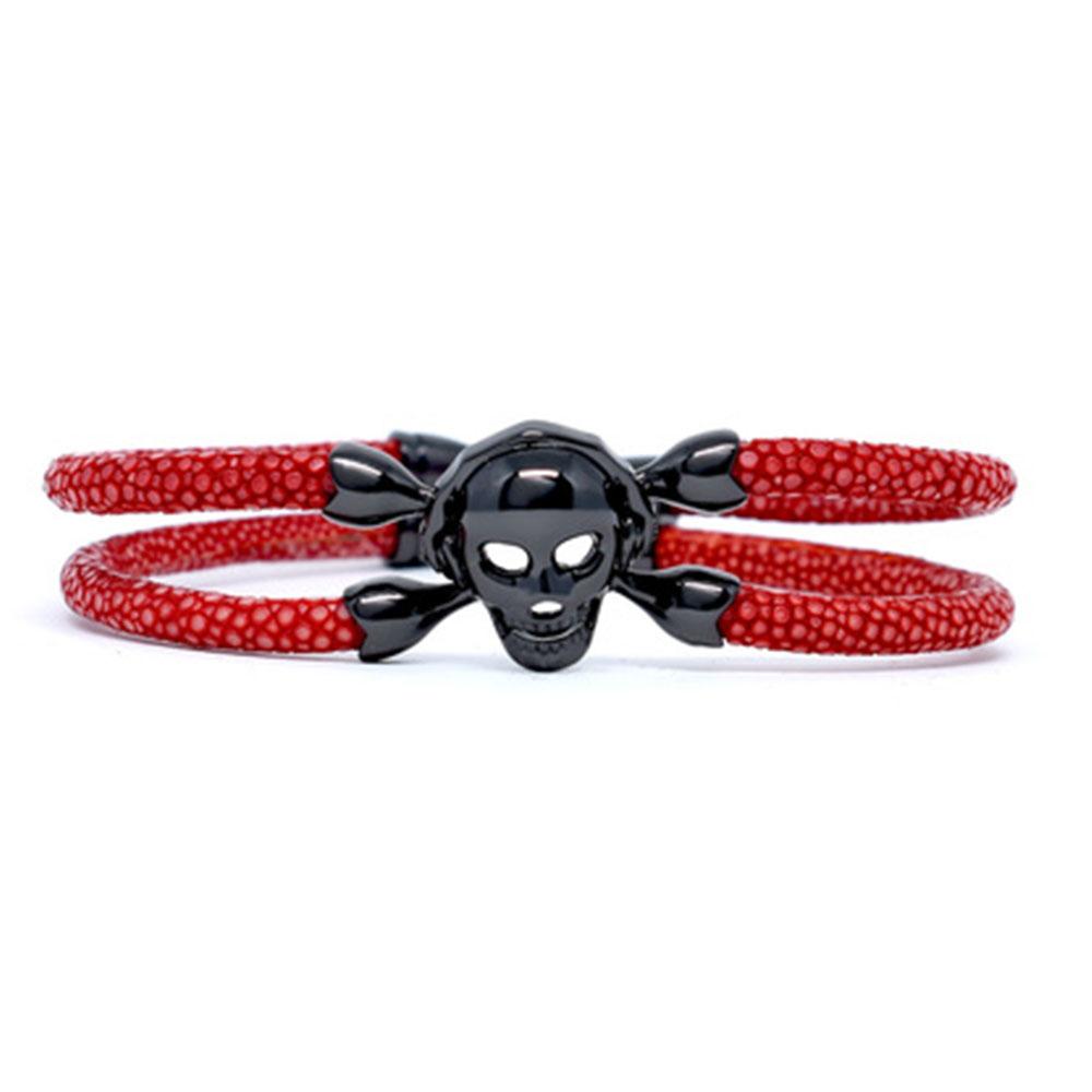 Skull Bracelet | Red with Black Skull | Double Bone