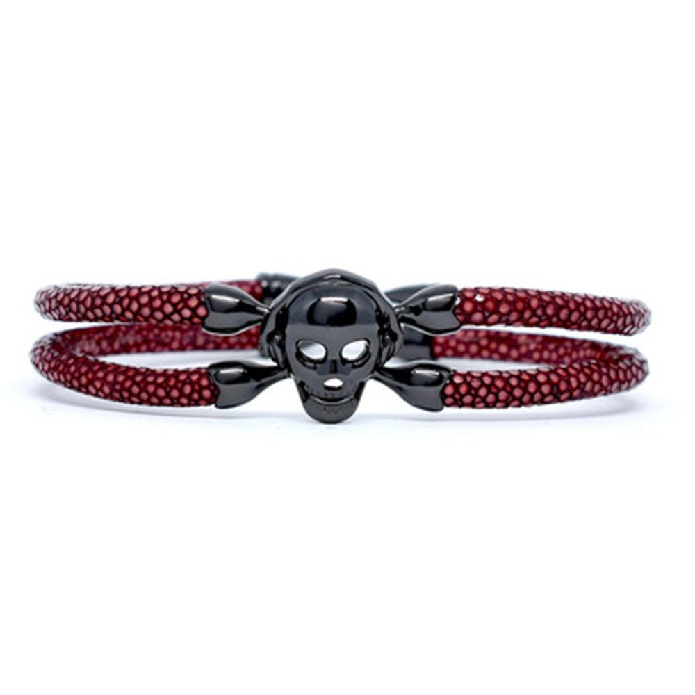 Skull Bracelet | Red Wine with Black Skull | Double Bone