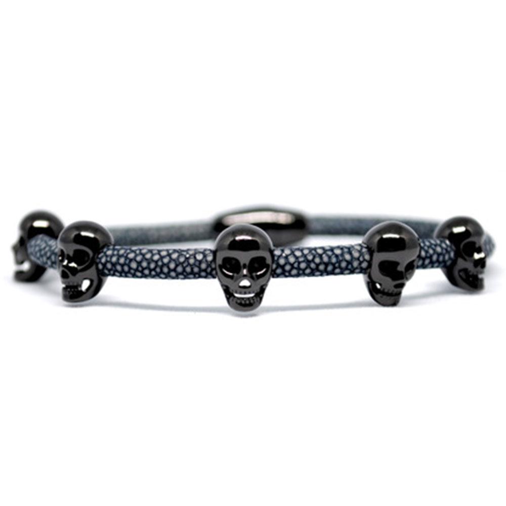 Skull Bracelet | Gray with Black Skulls | Double Bone