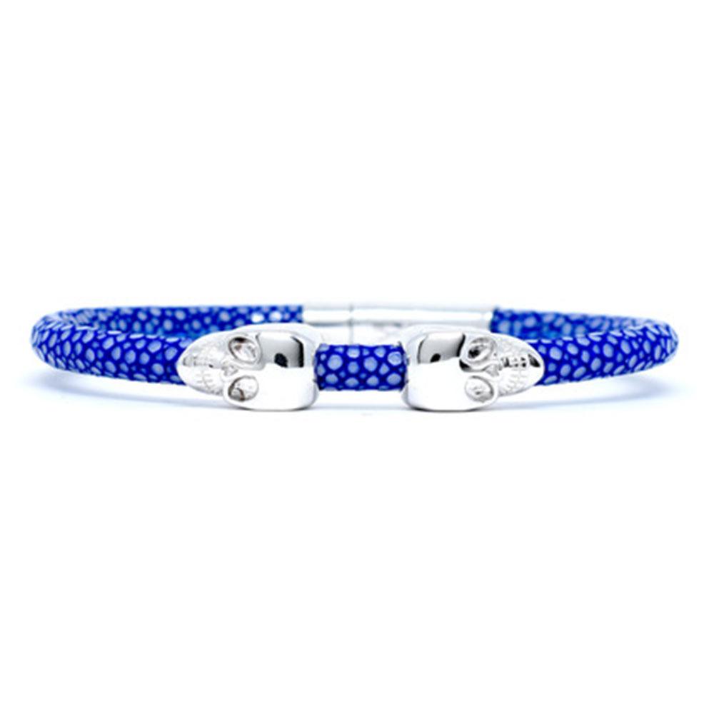 Skull Bracelet | Blue | 2 Silver Skulls | Double Bone