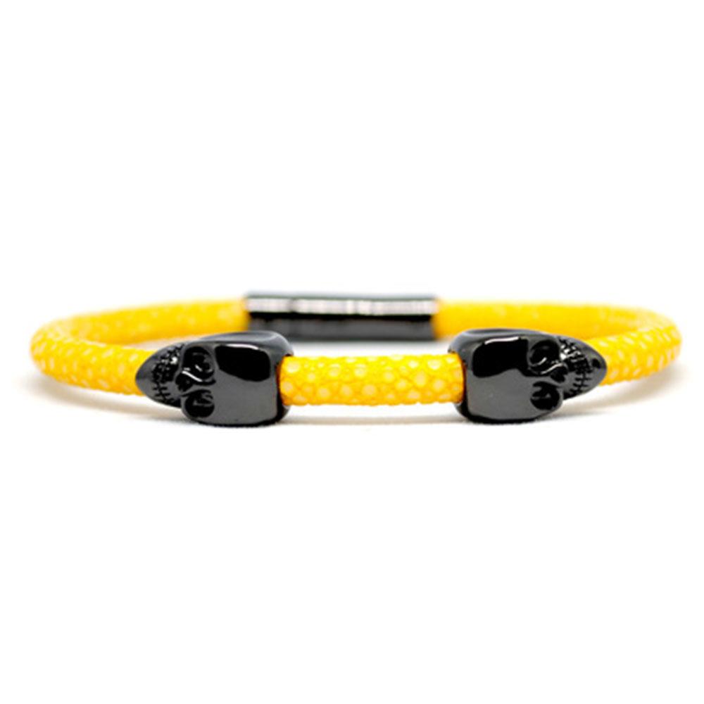 Skull Bracelet | Yellow | 2 Black Skulls | Double Bone