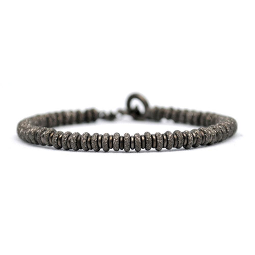 Medium Beaded Bracelet | Black Beads | Double Bone