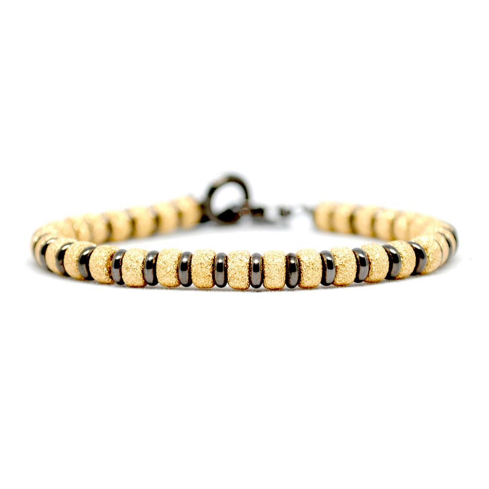 Multi Beaded Bracelet | Gold & Black Beads | Double Bone